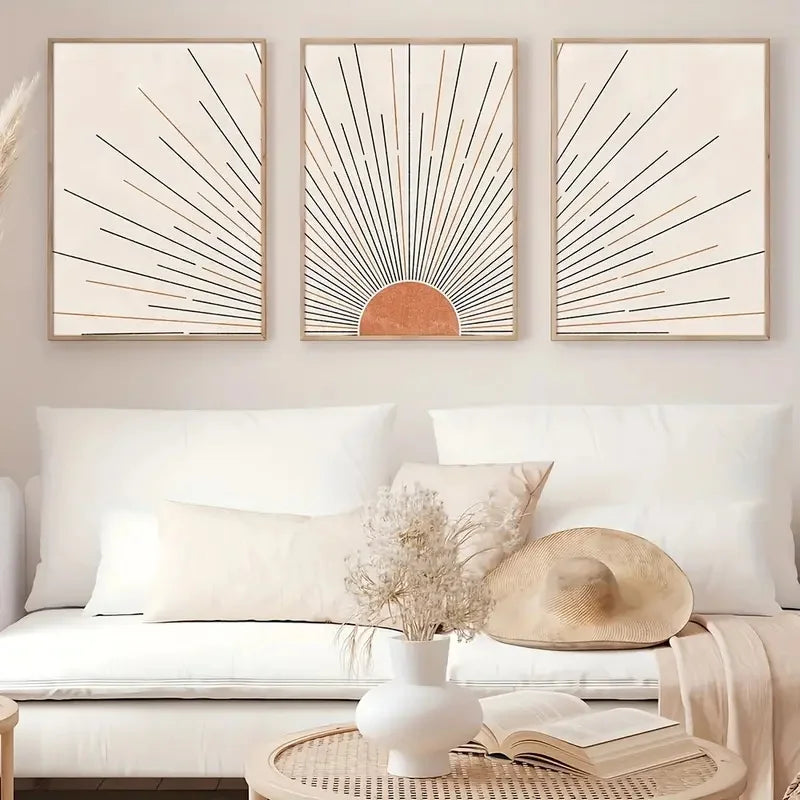 Minimalistische Sonnenaufgang Geometrische Linienkunst Wandkunst Feine Kunst Leinwanddrucke Bilder Für Modernes Apartment Wohnzimmer Schlafzimmer Home Office Kunst Dekor - Set von 3PCS