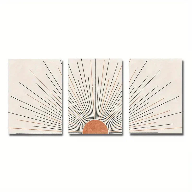 Minimalistische Sonnenaufgang Geometrische Linienkunst Wandkunst Feine Kunst Leinwanddrucke Bilder Für Modernes Apartment Wohnzimmer Schlafzimmer Home Office Kunst Dekor - Set von 3PCS