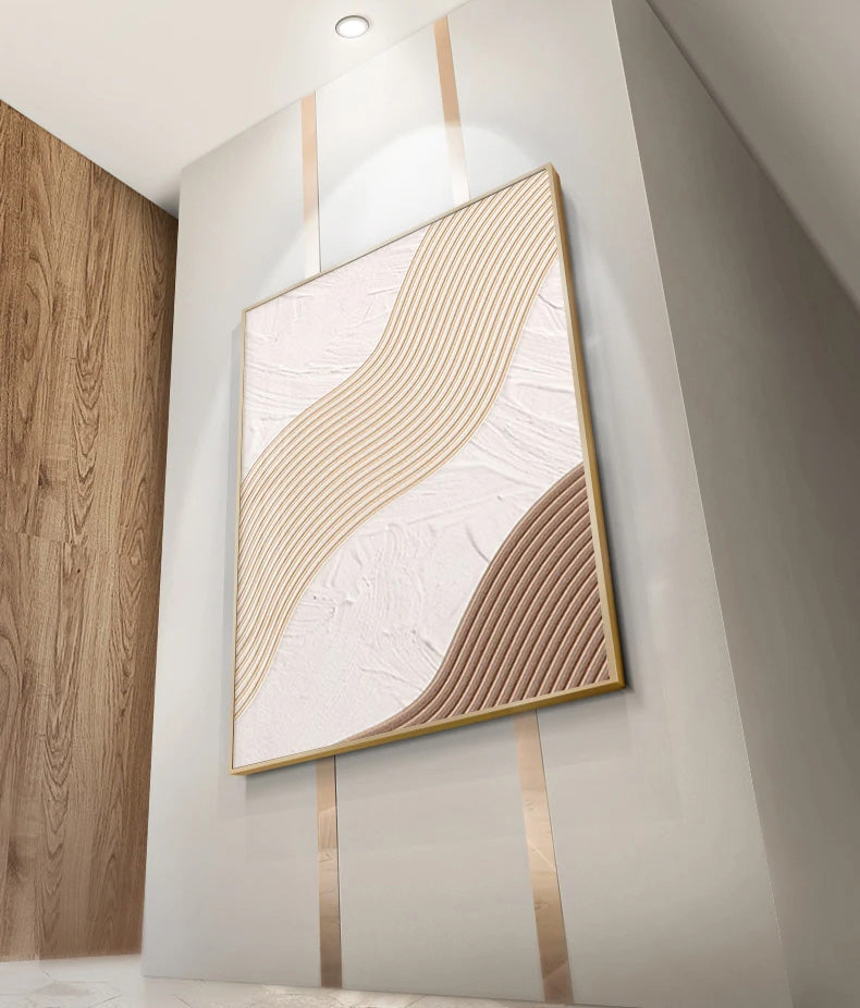 Moderne abstrakte beige geometrische Linien Wandkunst Fine Art Leinwanddrucke Bilder für Wohnzimmer Esszimmer Home Office Dekor | Karnz