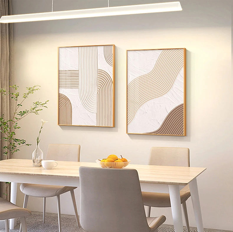 Moderne abstrakte beige geometrische Linien Wandkunst Fine Art Leinwanddrucke Bilder für Wohnzimmer Esszimmer Home Office Dekor | Karnz