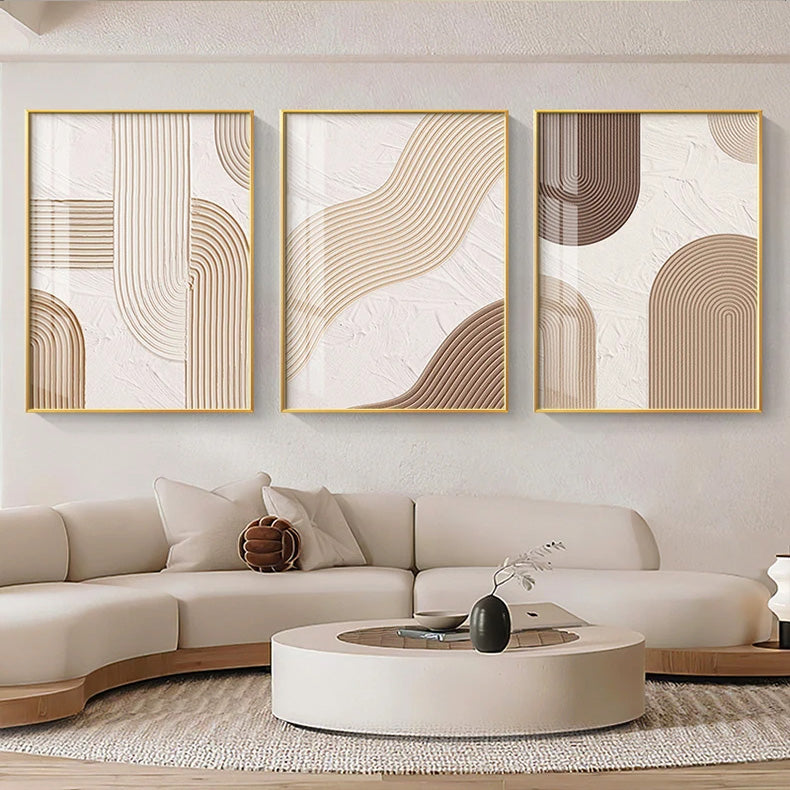Moderne abstrakte beige geometrische Linien Wandkunst Fine Art Leinwanddrucke Bilder für Wohnzimmer Esszimmer Home Office Dekor | Karnz