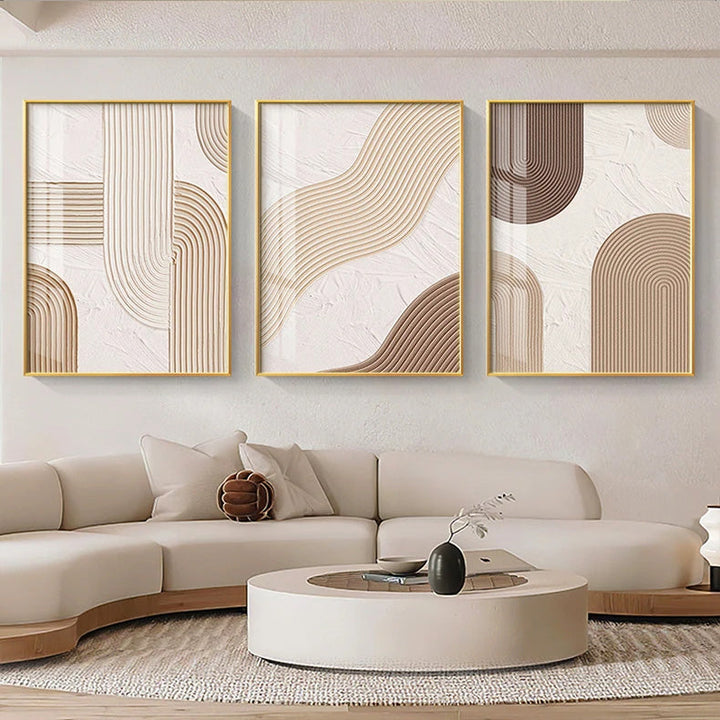 Moderne abstrakte beige geometrische Linien Wandkunst Fine Art Leinwanddrucke Bilder für Wohnzimmer Esszimmer Home Office Dekor | Karnz