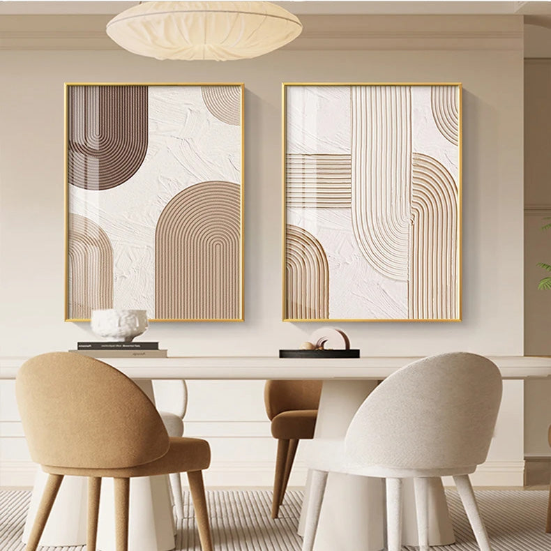 Moderne abstrakte beige geometrische Linien Wandkunst Fine Art Leinwanddrucke Bilder für Wohnzimmer Esszimmer Home Office Dekor | Karnz