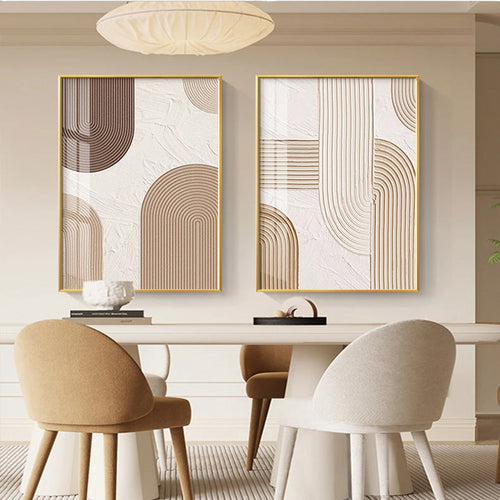 Moderne abstrakte beige geometrische Linien Wandkunst Fine Art Leinwanddrucke Bilder für Wohnzimmer Esszimmer Home Office Dekor | Karnz