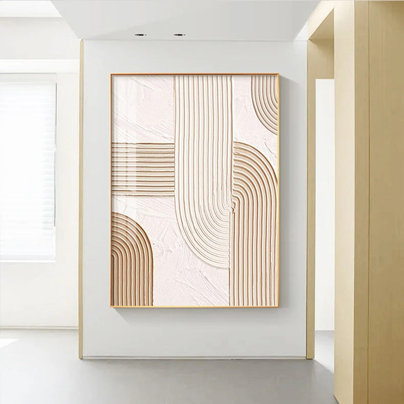 Moderne abstrakte beige geometrische Linien Wandkunst Fine Art Leinwanddrucke Bilder für Wohnzimmer Esszimmer Home Office Dekor | Karnz