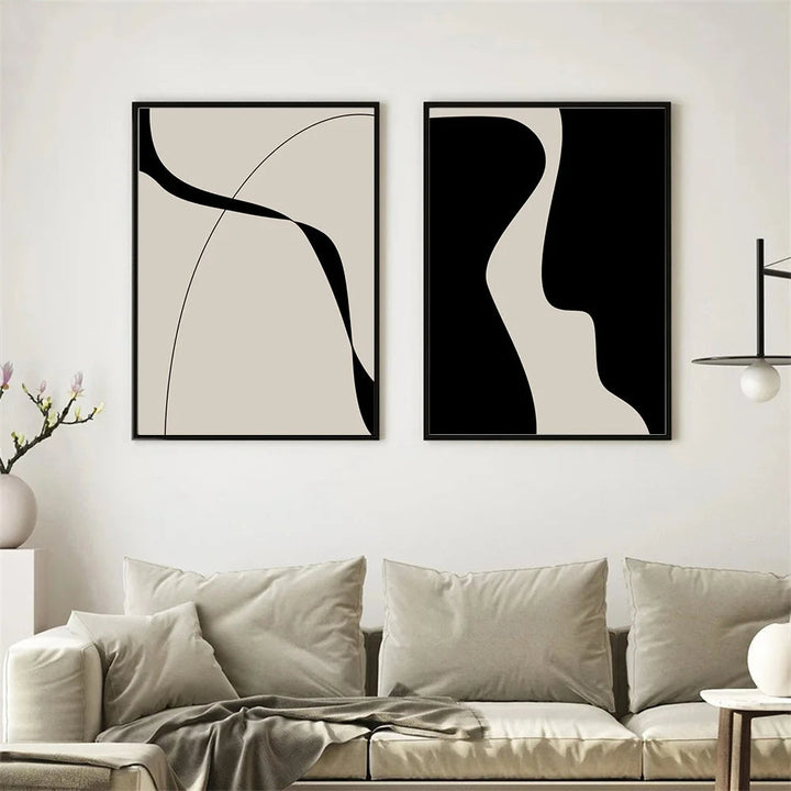 Moderne abstrakte schwarze Form & Linie minimalistische Wandkunst Fine Art Leinwanddrucke Bilder für moderne Wohnungen Wohnzimmer Schlafzimmer Kunst Dekor | Karnz