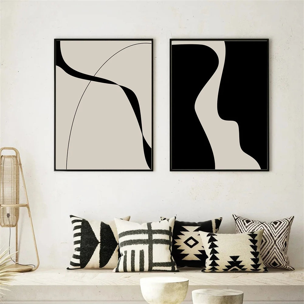 Moderne abstrakte schwarze Form & Linie minimalistische Wandkunst Fine Art Leinwanddrucke Bilder für moderne Wohnungen Wohnzimmer Schlafzimmer Kunst Dekor | Karnz