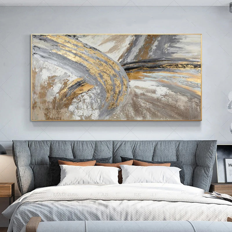 Moderne abstrakte graue beige goldene Wandkunst Fine-Art-Leinwanddrucke Bild für luxuriöse Wohnzimmer Schlafzimmer Kunst für zeitgenössische Innenräume | Karnz