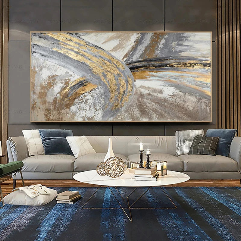 Moderne abstrakte graue beige goldene Wandkunst Fine-Art-Leinwanddrucke Bild für luxuriöse Wohnzimmer Schlafzimmer Kunst für zeitgenössische Innenräume | Karnz