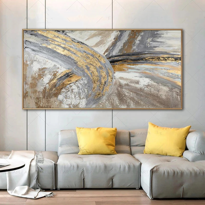 Moderne abstrakte graue beige goldene Wandkunst Fine-Art-Leinwanddrucke Bild für luxuriöse Wohnzimmer Schlafzimmer Kunst für zeitgenössische Innenräume | Karnz