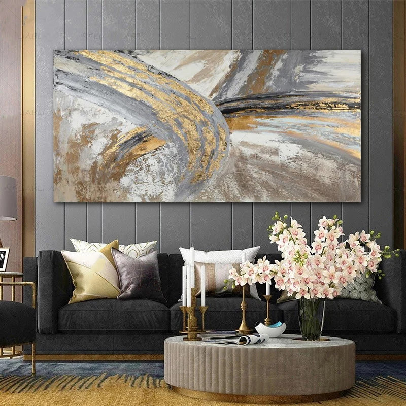 Moderne abstrakte graue beige goldene Wandkunst Fine-Art-Leinwanddrucke Bild für luxuriöse Wohnzimmer Schlafzimmer Kunst für zeitgenössische Innenräume | Karnz