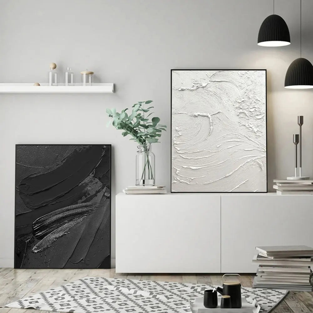 Moderne abstrakte Schwarz-Weiß-minimalistische Wandkunst fine art Leinwanddrucke texturales Design Bilder für moderne Loftwohnungen Home-Office-Dekor