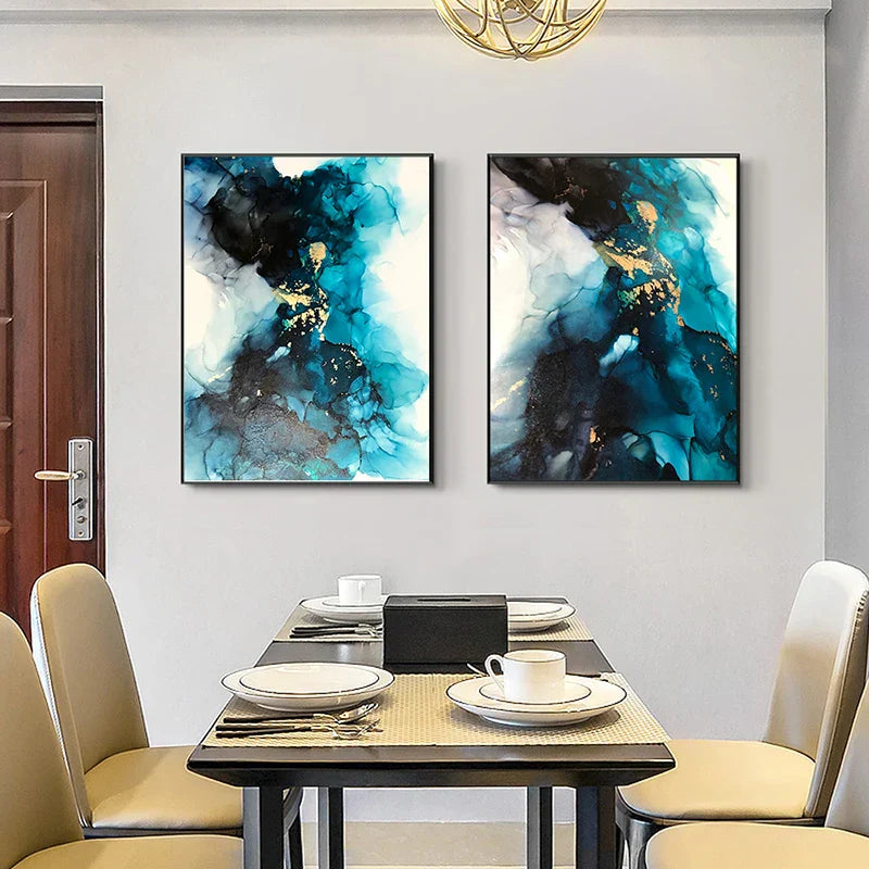 Moderne abstrakte tiefblaue Aqua-Marmor-Druck Wandkunst Fine Art Leinwanddrucke Poster Bilder für Wohn- und Esszimmer Kunstdekoration