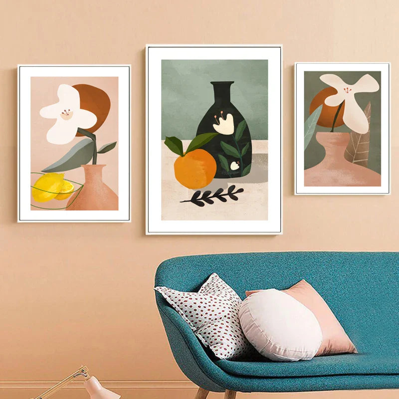 Moderner abstrakter floraler Vase Stillleben Wandkunst Kunstdrucke Bunte Bilder für Wohnzimmer Esszimmer Küchenkunst Dekor