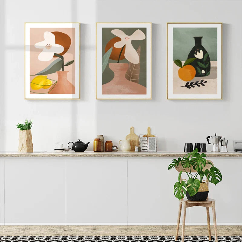 Moderner abstrakter floraler Vase Stillleben Wandkunst Kunstdrucke Bunte Bilder für Wohnzimmer Esszimmer Küchenkunst Dekor