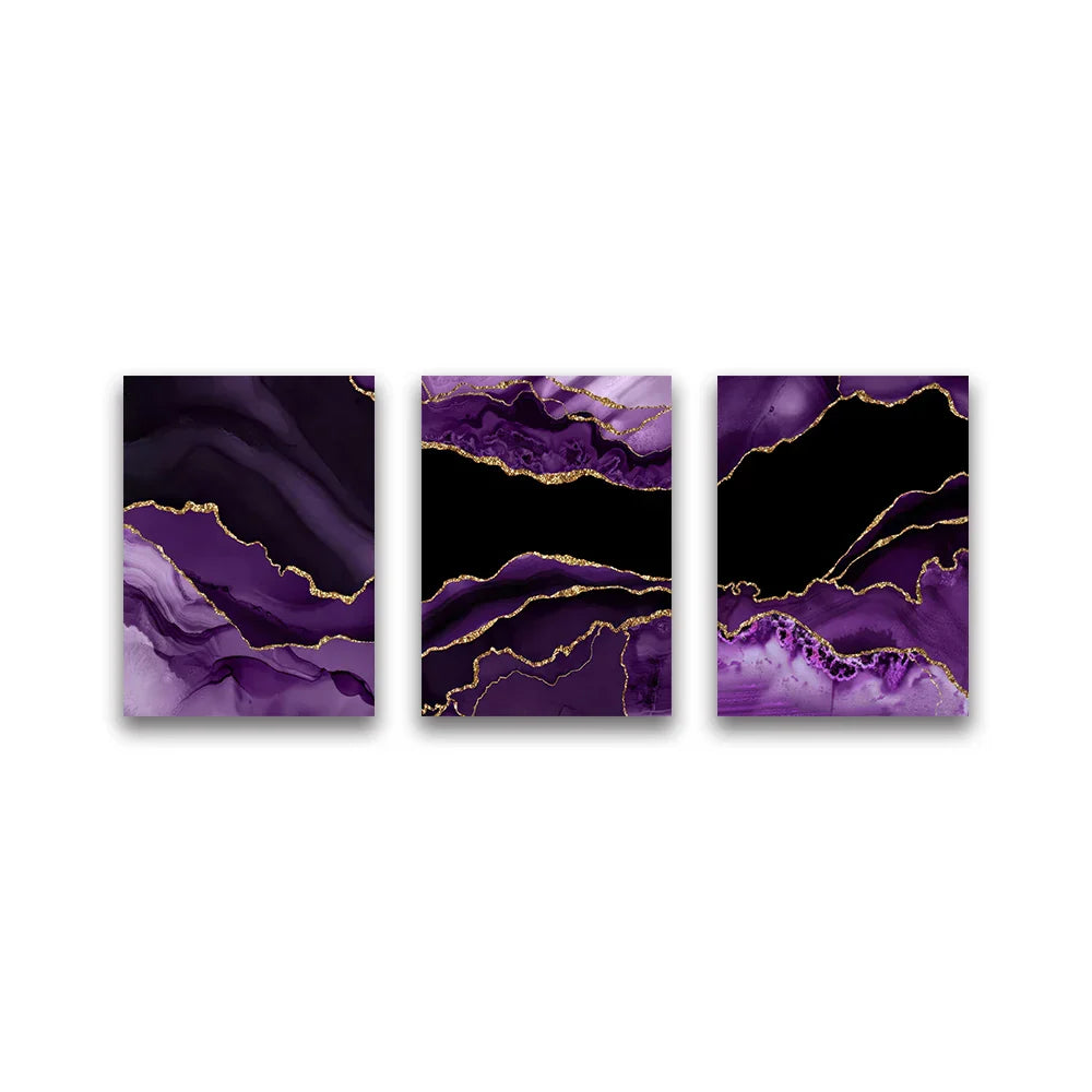 Moderne abstrakte flüssige lila schwarze Marmor-Druck Wandkunst Fine Art Leinwanddrucke Bilder für Wohnzimmer Esszimmer Home Office Kunstdekoration