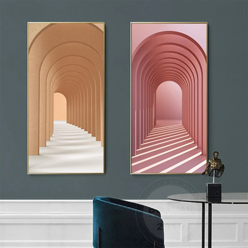 Moderne abstrakte minimalistische Bögen Architektur Wandkunst Fine Art Leinwanddrucke Bilder für Eingangsbereich Foyer Wohnzimmer Home Office Dekor | Karnz