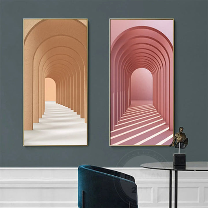 Moderne abstrakte minimalistische Bögen Architektur Wandkunst Fine Art Leinwanddrucke Bilder für Eingangsbereich Foyer Wohnzimmer Home Office Dekor | Karnz