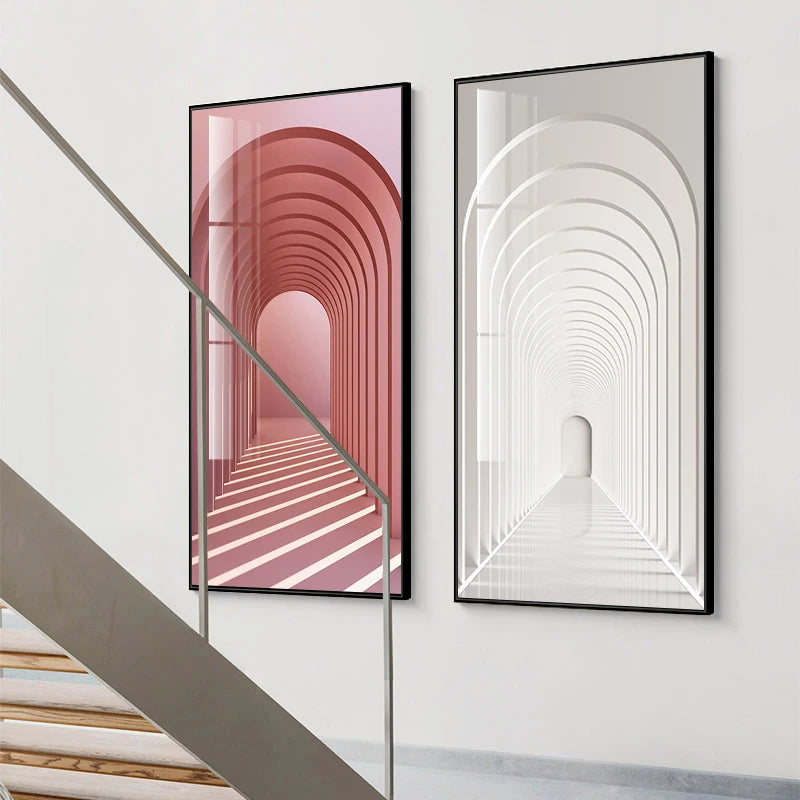 Moderne abstrakte minimalistische Bögen Architektur Wandkunst Fine Art Leinwanddrucke Bilder für Eingangsbereich Foyer Wohnzimmer Home Office Dekor | Karnz