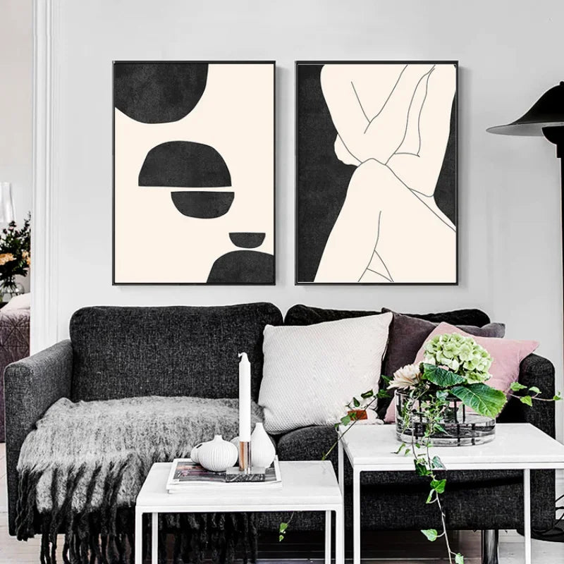 Moderne abstrakte minimalistische feminine Körperkunst Linienkunst Wandkunst Fine Art Leinwanddrucke Schwarz Weiß Poster Bilder für zeitgenössische Wohnkultur