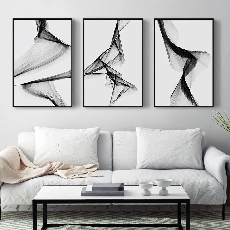 Moderne Abstrakte Minimalistische Geometrische Fließende Linien Wandkunst Feine Kunst Leinwanddrucke Schwarz Weiß Bilder Für Modernes Apartment Wohnzimmer Dekor