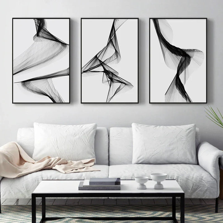 Moderne Abstrakte Minimalistische Geometrische Fließende Linien Wandkunst Feine Kunst Leinwanddrucke Schwarz Weiß Bilder Für Modernes Apartment Wohnzimmer Dekor