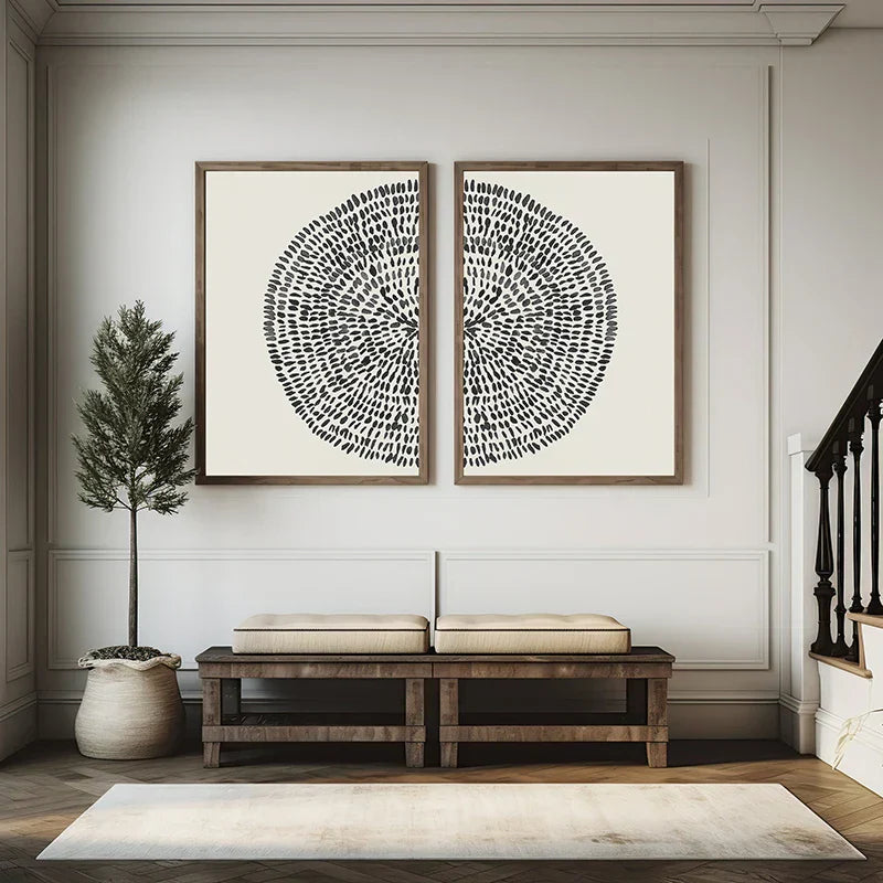 Abstrakte radiale Punkte Wandkunst Fine Art Leinwanddrucke Minimalistische Bilder für modernes Wohnzimmer Esszimmer Schlafzimmer Kunst für zeitgenössische Wohnkultur | Karnz