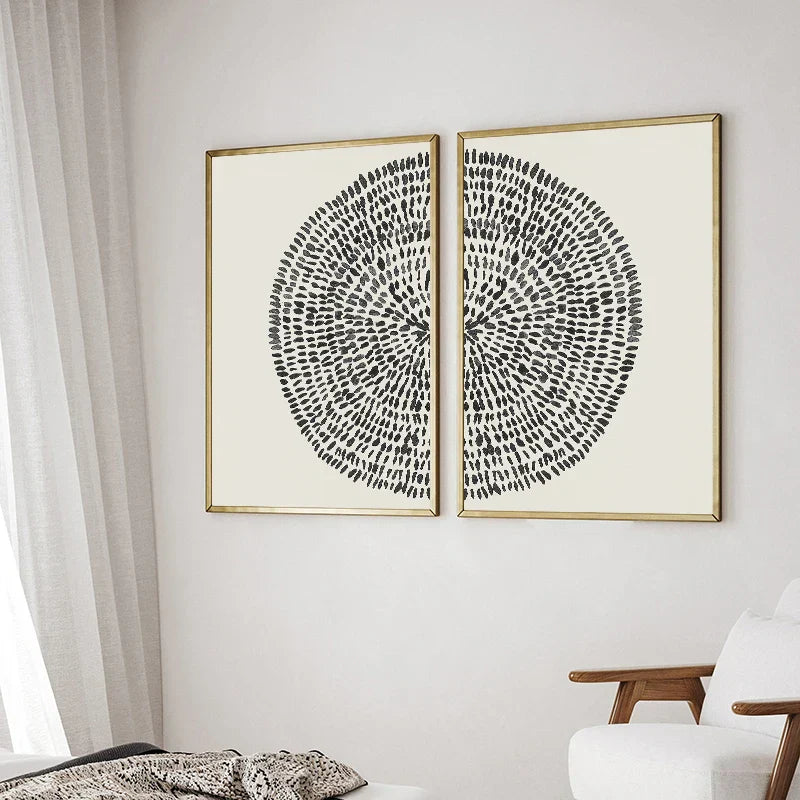 Abstrakte radiale Punkte Wandkunst Fine Art Leinwanddrucke Minimalistische Bilder für modernes Wohnzimmer Esszimmer Schlafzimmer Kunst für zeitgenössische Wohnkultur | Karnz