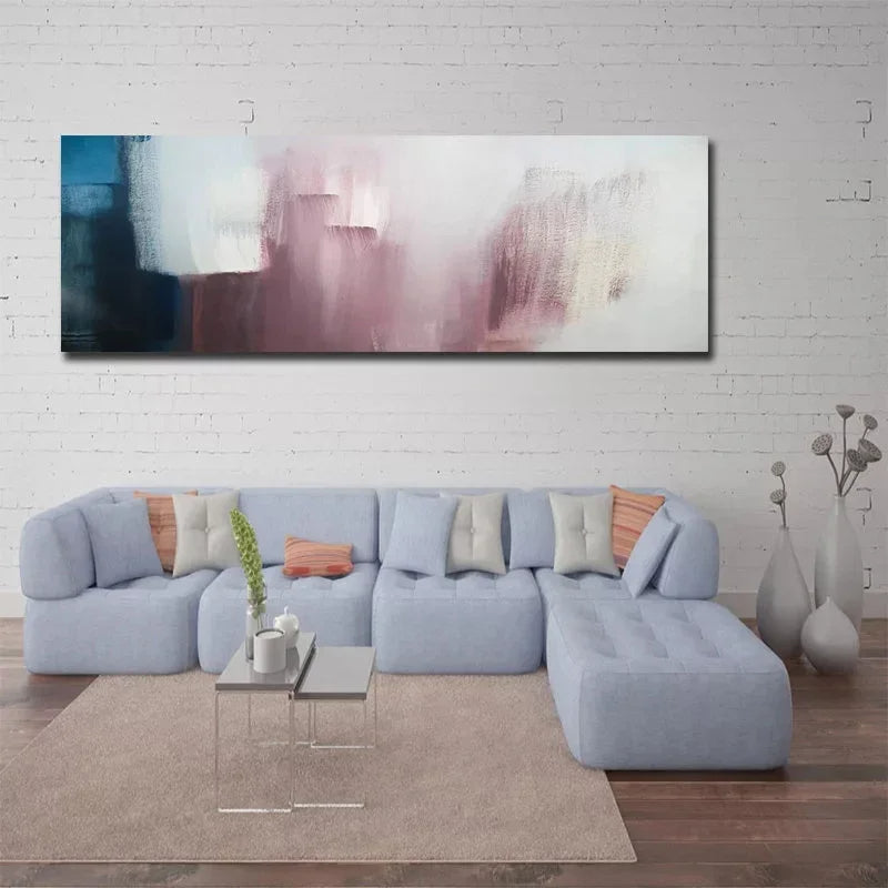 Breite Format Abstrakte Schattierungen von Blau Mauve Lila Wandkunst Fine Art Leinwanddruck Modernes Bild für über dem Sofa Großes Bild für über dem Bett | Karnz