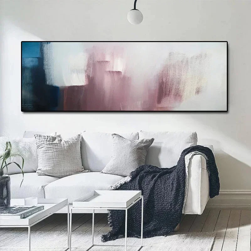 Breite Format Abstrakte Schattierungen von Blau Mauve Lila Wandkunst Fine Art Leinwanddruck Modernes Bild für über dem Sofa Großes Bild für über dem Bett | Karnz