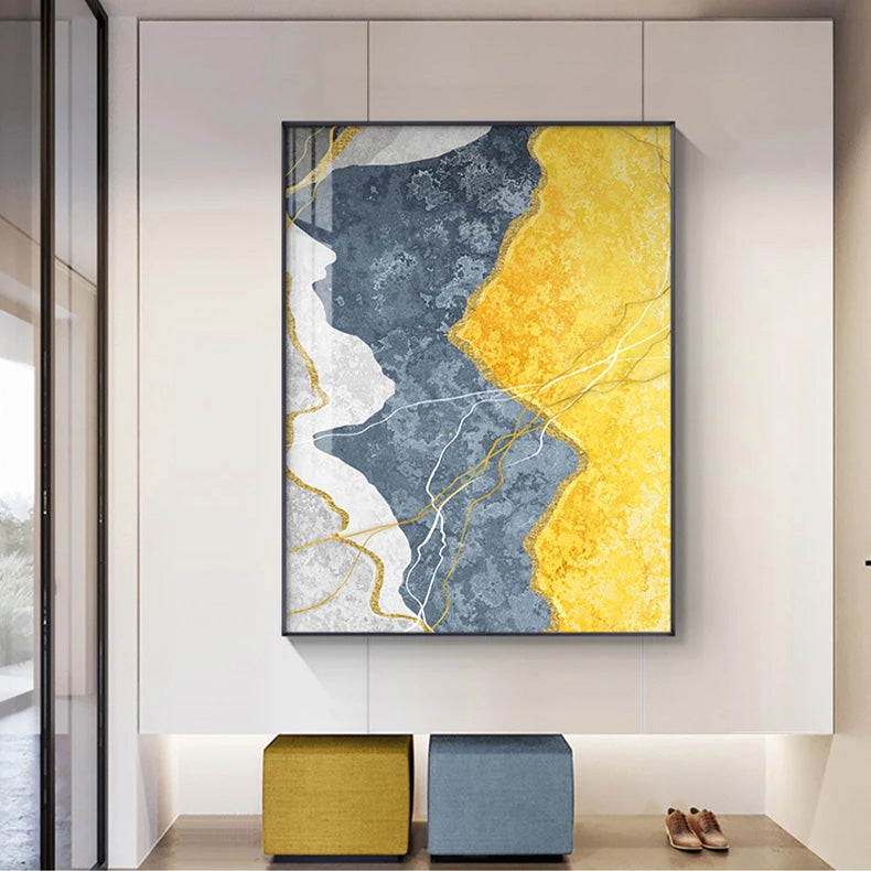 Moderne abstrakte Grautöne Blau Gelb Wandkunst Feine Kunst Leinwanddrucke Bilder für moderne Apartment-Wohnzimmer Leichte Luxus-Hausdekoration