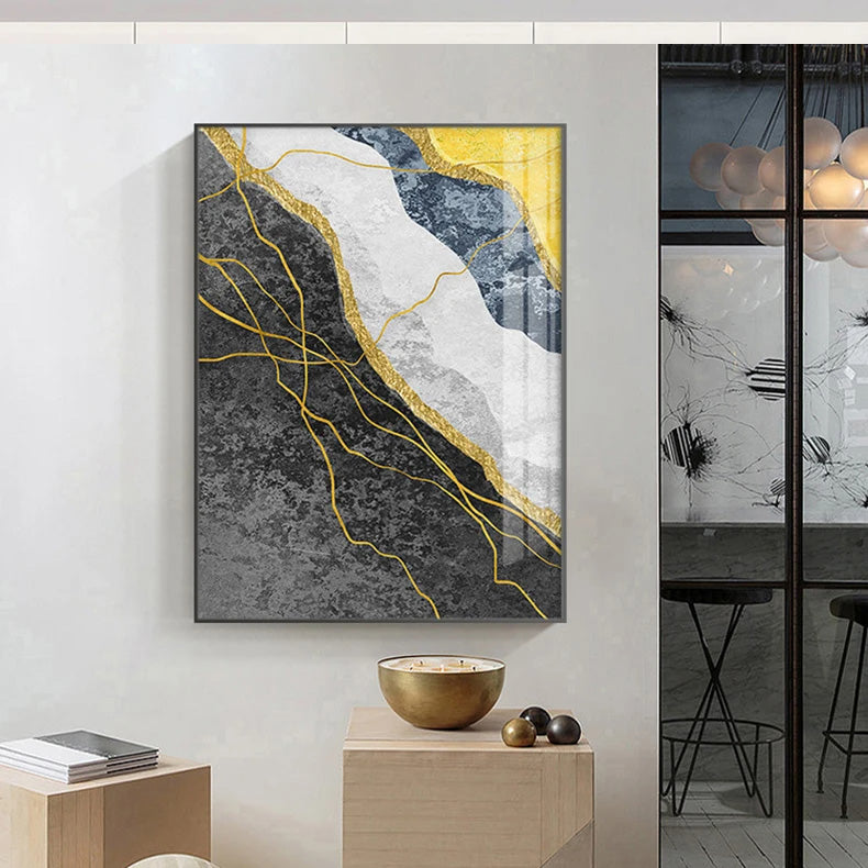 Moderne abstrakte Grautöne Blau Gelb Wandkunst Feine Kunst Leinwanddrucke Bilder für moderne Apartment-Wohnzimmer Leichte Luxus-Hausdekoration
