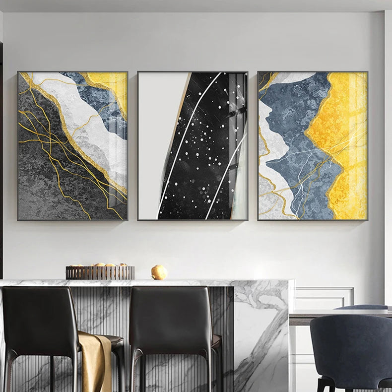 Moderne abstrakte Grautöne Blau Gelb Wandkunst Feine Kunst Leinwanddrucke Bilder für moderne Apartment-Wohnzimmer Leichte Luxus-Hausdekoration