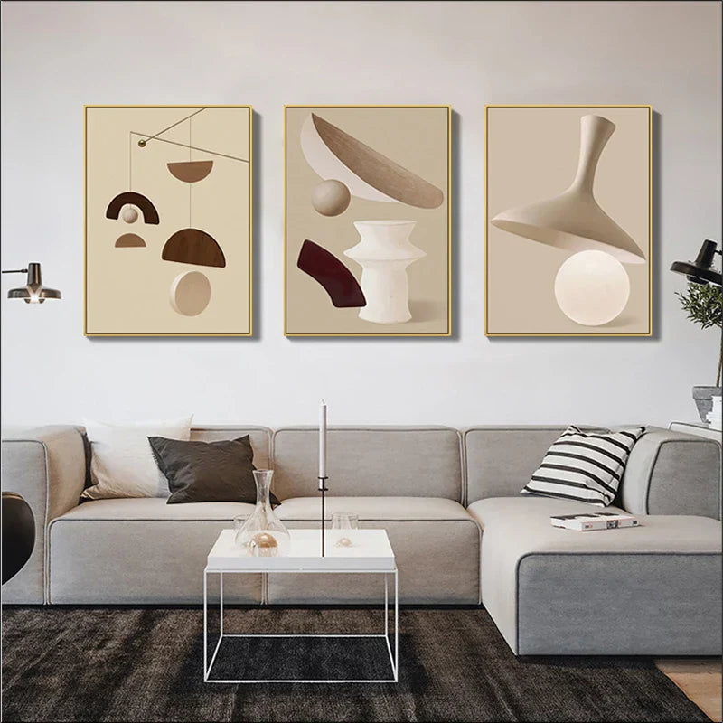 Moderne abstrakte surreale Geometrie Wandkunst feine Kunst Leinwanddrucke neutrale Töne Bilder für Wohnzimmer Esszimmer Schlafzimmer Kunst Dekor