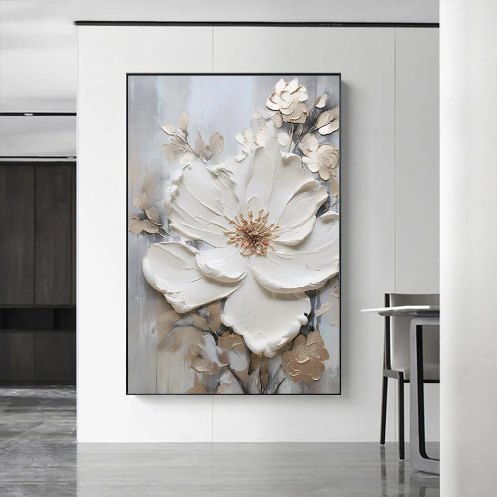 Moderne Abstrakte Weiße Florale Wandkunst Fine Art Leinwanddrucke Helle Luxus Botanische Bilder Für Wohnzimmer Eingang Flur Wand | Karnz
