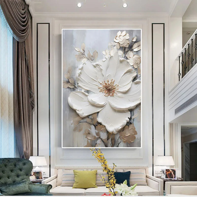 Moderne Abstrakte Weiße Florale Wandkunst Fine Art Leinwanddrucke Helle Luxus Botanische Bilder Für Wohnzimmer Eingang Flur Wand | Karnz