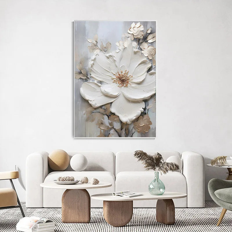 Moderne Abstrakte Weiße Florale Wandkunst Fine Art Leinwanddrucke Helle Luxus Botanische Bilder Für Wohnzimmer Eingang Flur Wand | Karnz