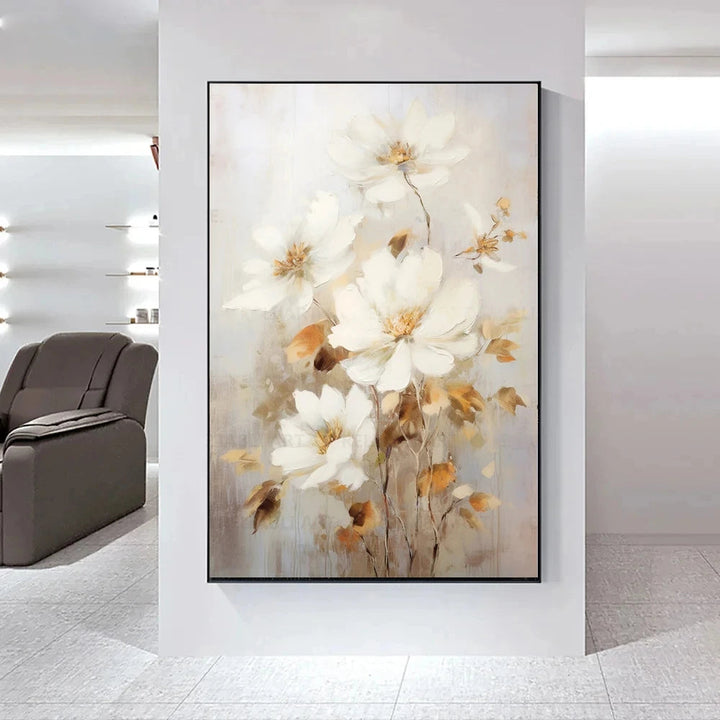 Moderne Abstrakte Weiße Florale Wandkunst Fine Art Leinwanddrucke Helle Luxus Botanische Bilder Für Wohnzimmer Eingang Flur Wand | Karnz