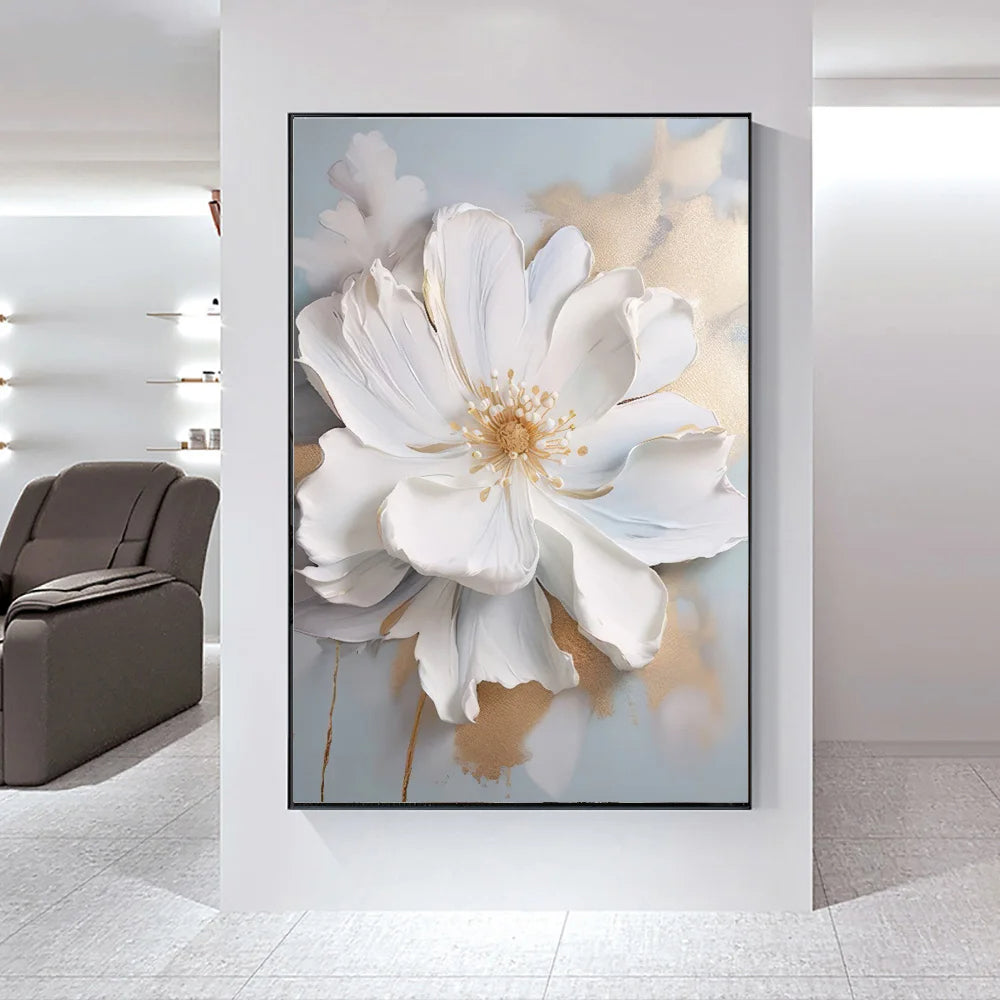 Moderne Abstrakte Weiße Florale Wandkunst Fine Art Leinwanddrucke Helle Luxus Botanische Bilder Für Wohnzimmer Eingang Flur Wand | Karnz