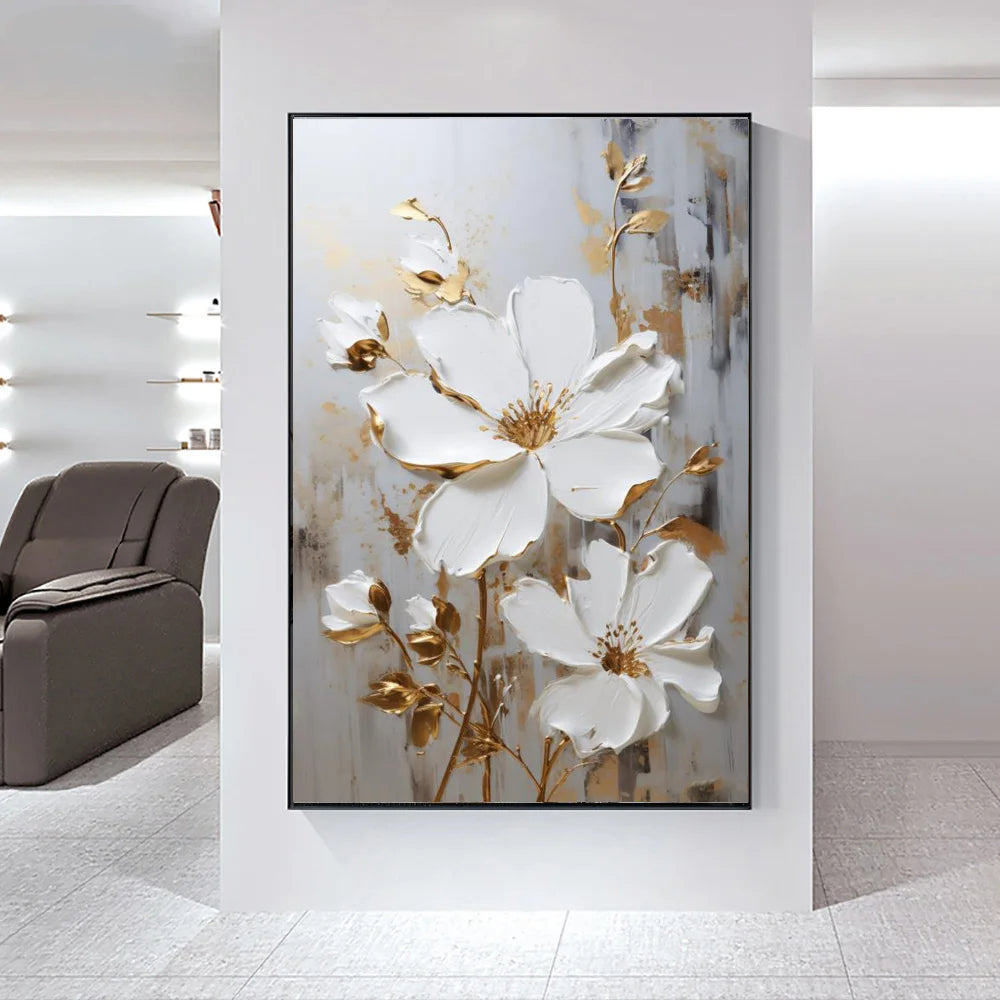Moderne Abstrakte Weiße Florale Wandkunst Fine Art Leinwanddrucke Helle Luxus Botanische Bilder Für Wohnzimmer Eingang Flur Wand | Karnz