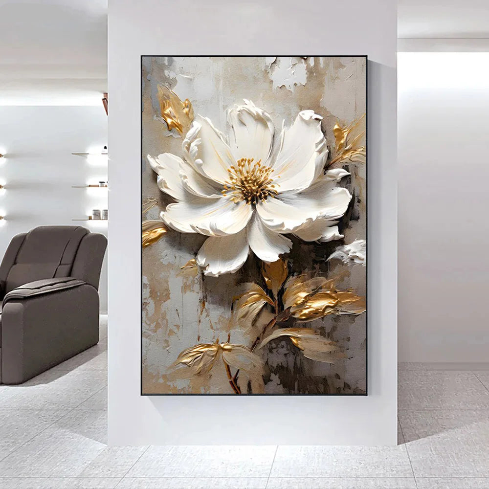 Moderne Abstrakte Weiße Florale Wandkunst Fine Art Leinwanddrucke Helle Luxus Botanische Bilder Für Wohnzimmer Eingang Flur Wand | Karnz