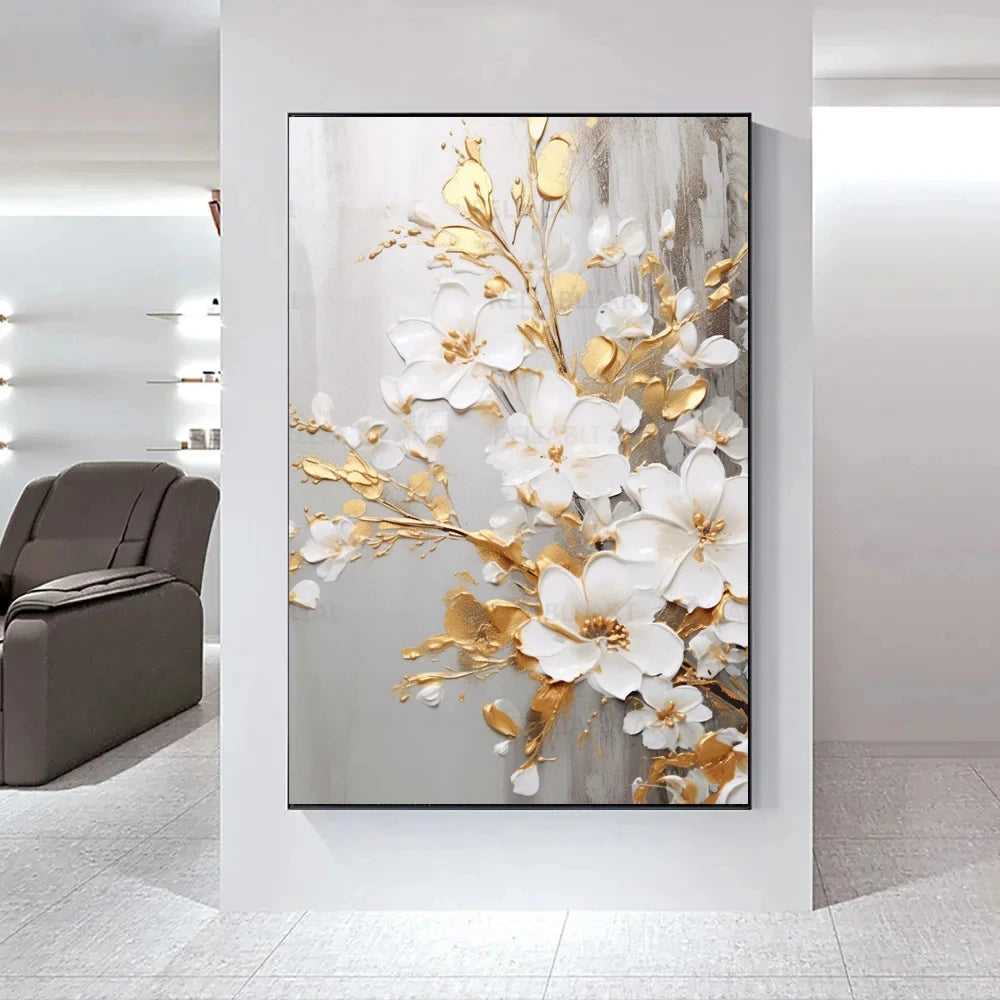 Moderne Abstrakte Weiße Florale Wandkunst Fine Art Leinwanddrucke Helle Luxus Botanische Bilder Für Wohnzimmer Eingang Flur Wand | Karnz