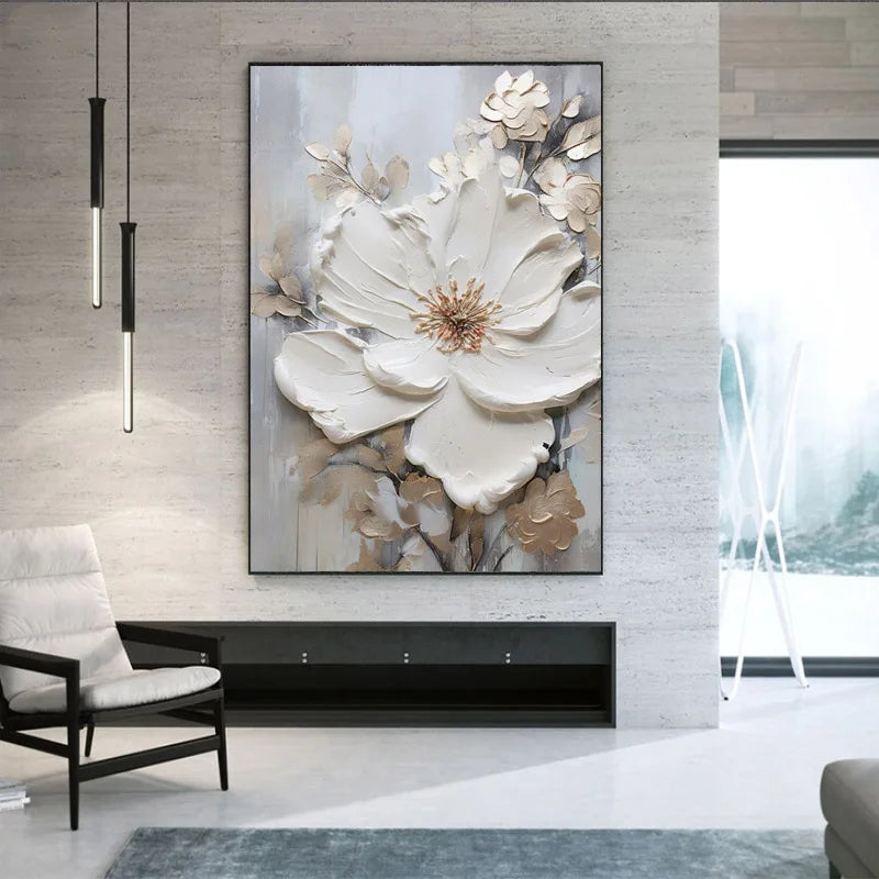 Moderne Abstrakte Weiße Florale Wandkunst Fine Art Leinwanddrucke Helle Luxus Botanische Bilder Für Wohnzimmer Eingang Flur Wand | Karnz