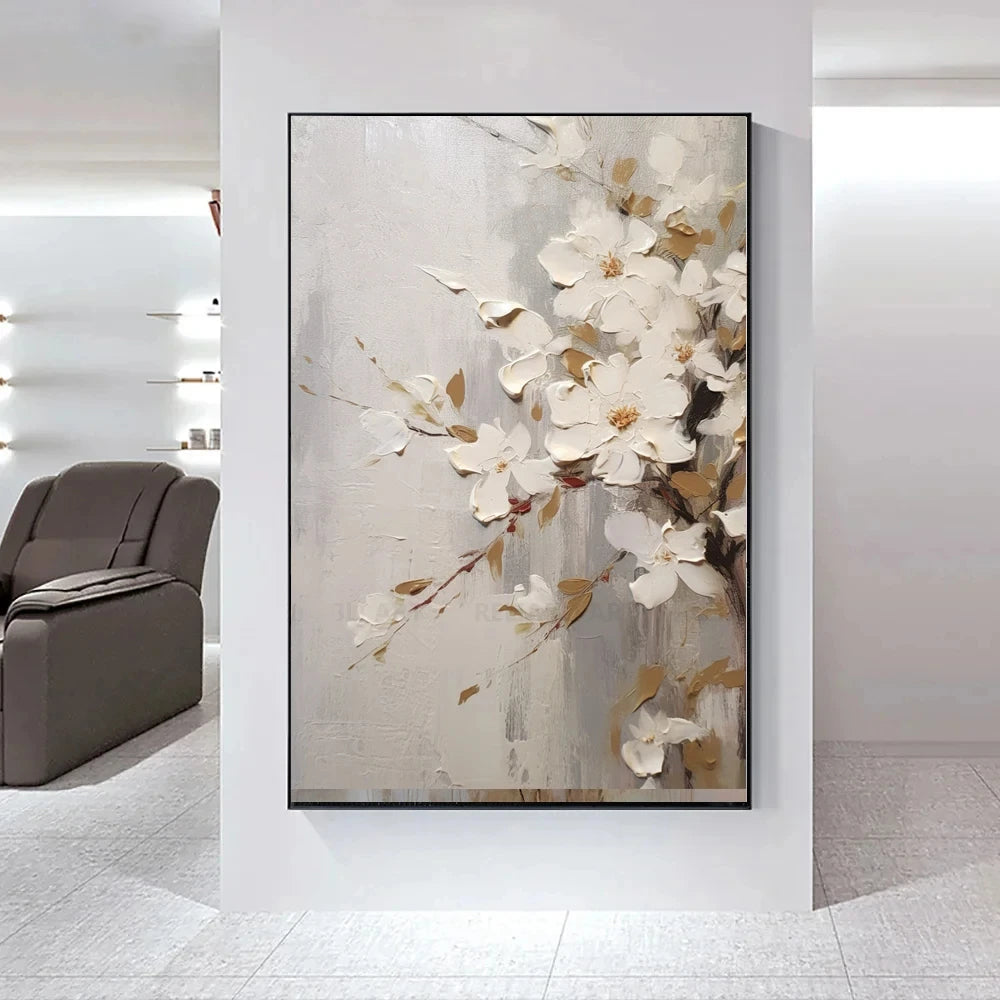 Moderne Abstrakte Weiße Florale Wandkunst Fine Art Leinwanddrucke Helle Luxus Botanische Bilder Für Wohnzimmer Eingang Flur Wand | Karnz