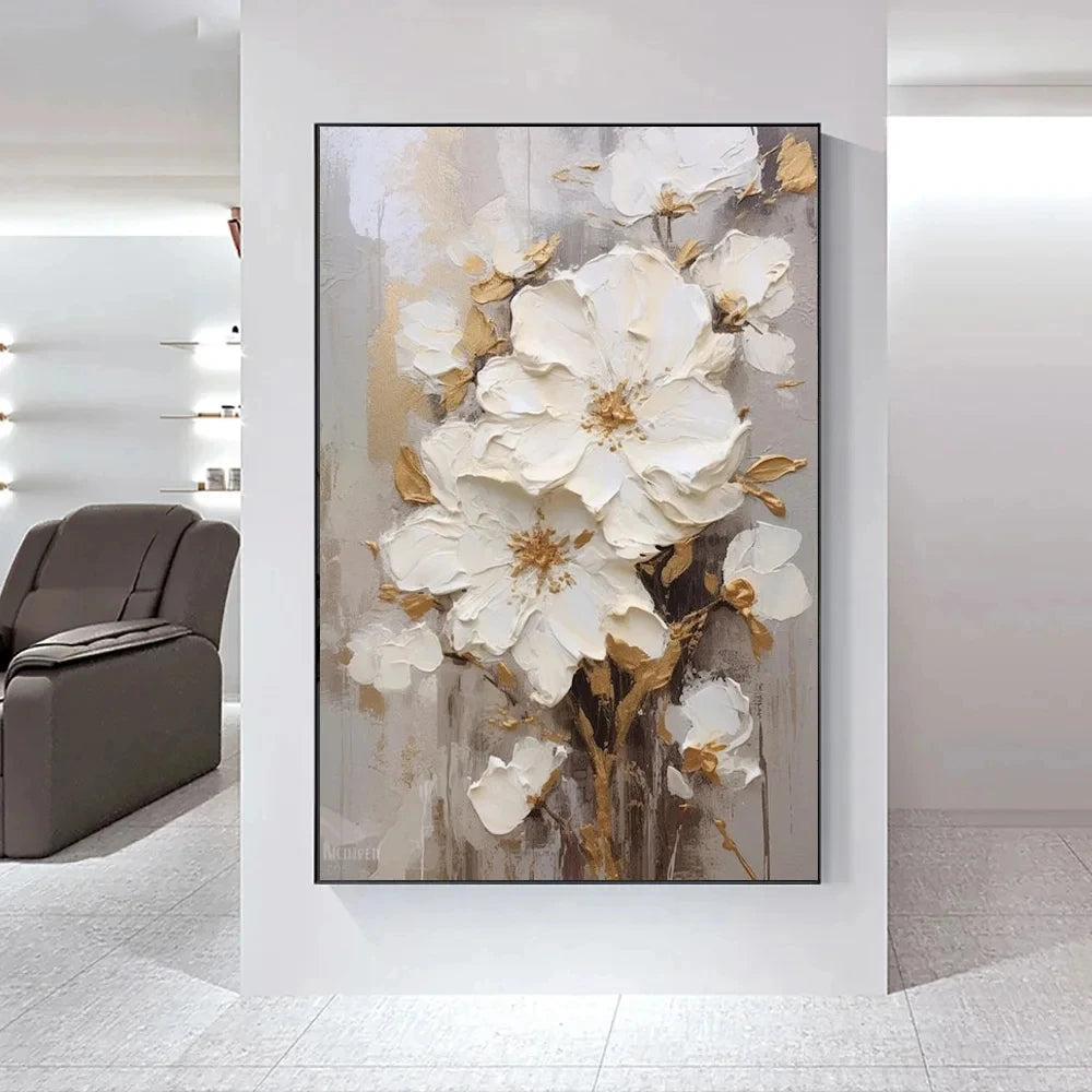 Moderne Abstrakte Weiße Florale Wandkunst Fine Art Leinwanddrucke Helle Luxus Botanische Bilder Für Wohnzimmer Eingang Flur Wand | Karnz