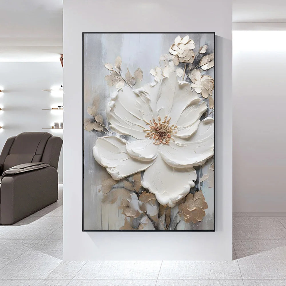 Moderne Abstrakte Weiße Florale Wandkunst Fine Art Leinwanddrucke Helle Luxus Botanische Bilder Für Wohnzimmer Eingang Flur Wand | Karnz