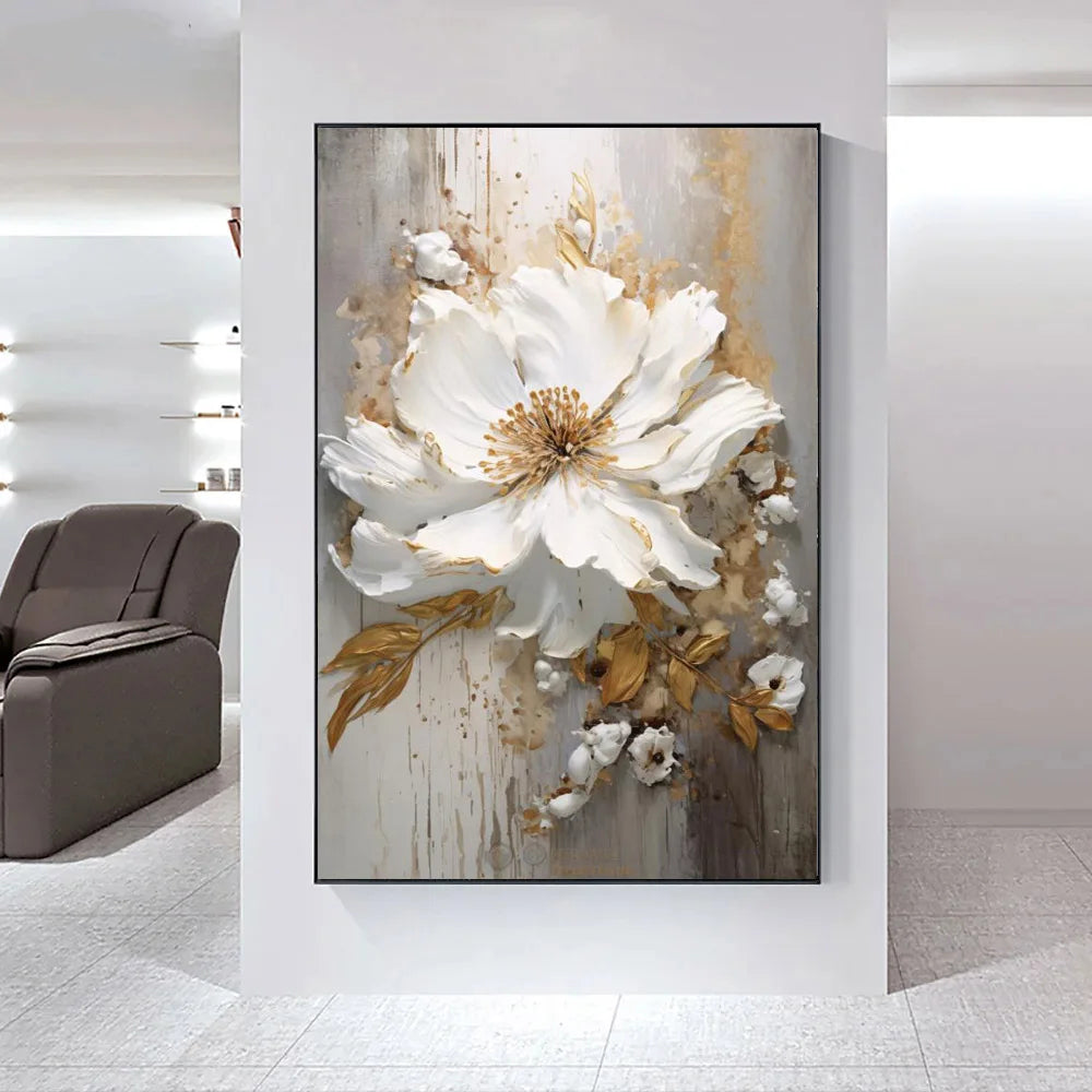 Moderne Abstrakte Weiße Florale Wandkunst Fine Art Leinwanddrucke Helle Luxus Botanische Bilder Für Wohnzimmer Eingang Flur Wand | Karnz