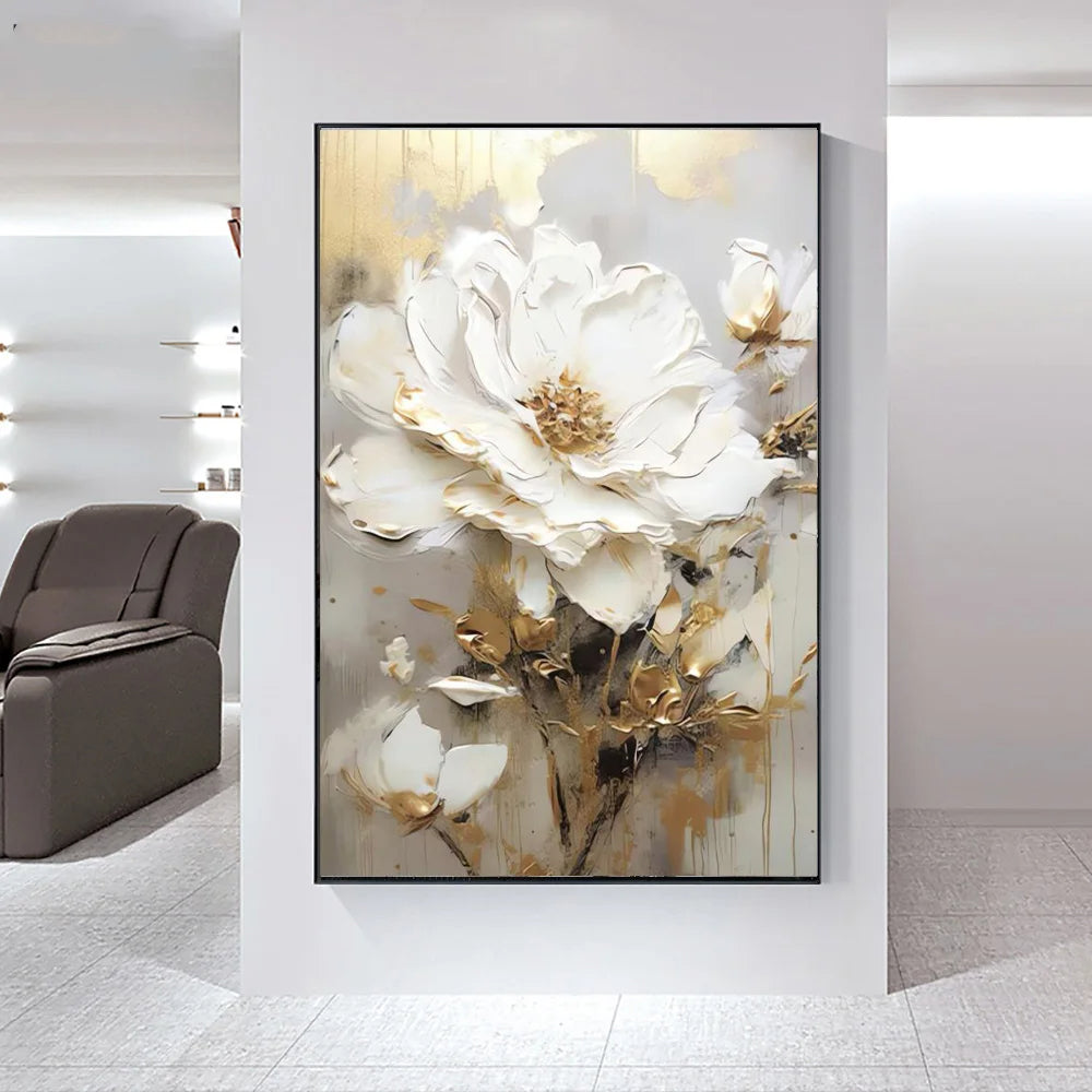 Moderne Abstrakte Weiße Florale Wandkunst Fine Art Leinwanddrucke Helle Luxus Botanische Bilder Für Wohnzimmer Eingang Flur Wand | Karnz