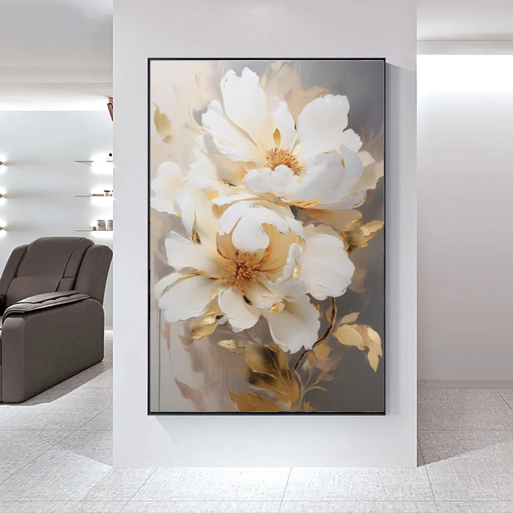 Moderne Abstrakte Weiße Florale Wandkunst Fine Art Leinwanddrucke Helle Luxus Botanische Bilder Für Wohnzimmer Eingang Flur Wand | Karnz