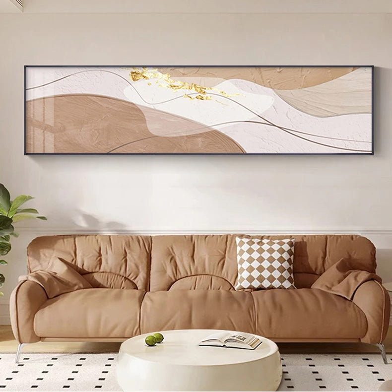 Moderne abstrakte Wandkunst im breiten Format Neutrale Farben Fließende Linien Fine Art Leinwanddrucke Bilder für über dem Sofa Kunst für über dem Bett | Karnz